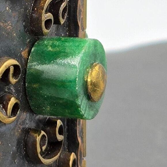 VTG Casa Maya Brutalist Copper & Malachite 2" Wide Cuff Bracelet 7" Mexico 99.8g - Picture 3 of 15